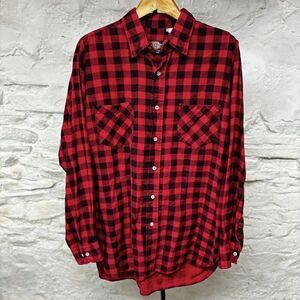 Vintage 80s 90s Dickies Flannel Work Shirt Button Up Long Sleeve XL Plaid USA